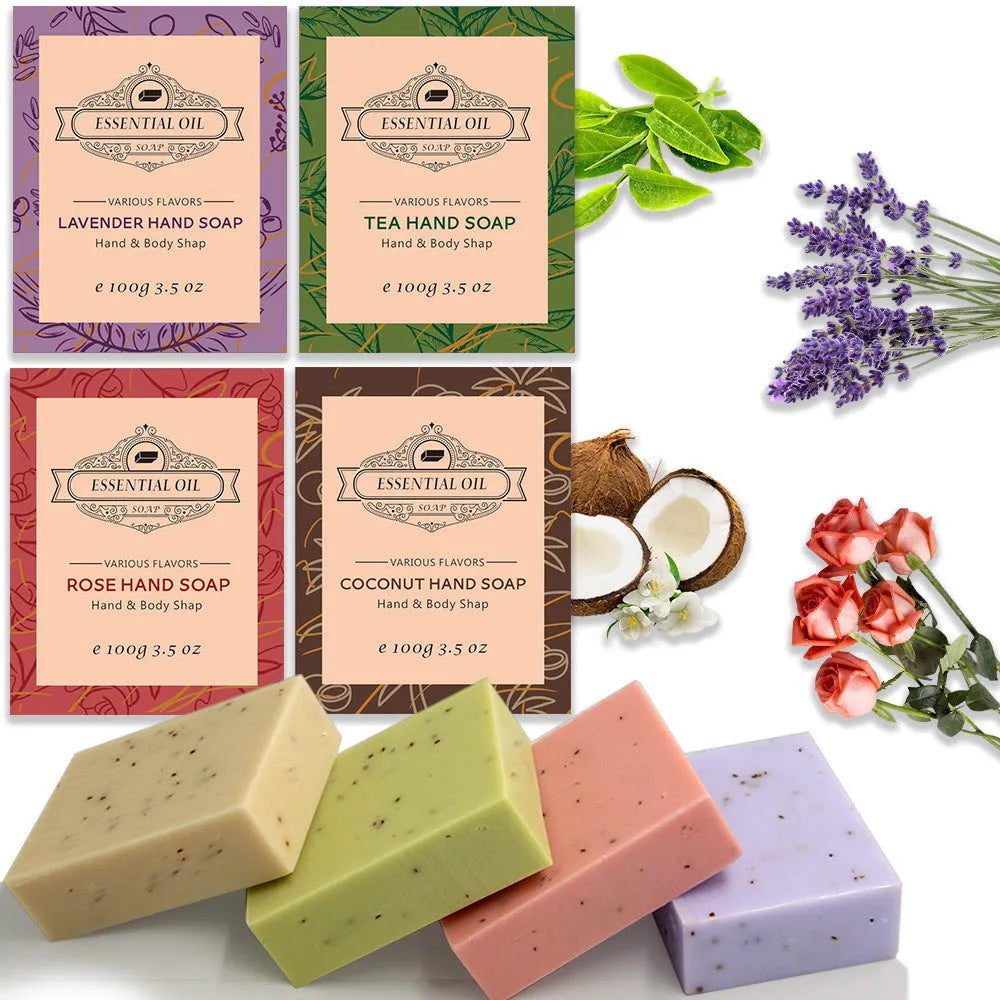 Plant handmade essential oil soap bar 100g for whole body cleansing in green tea lavender rose and coconut scents