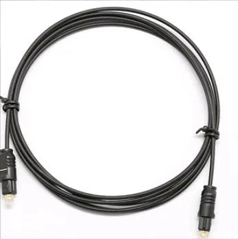 OD2.2 specification digital audio optical fibre cable with TOSLINK connectors on a white background.