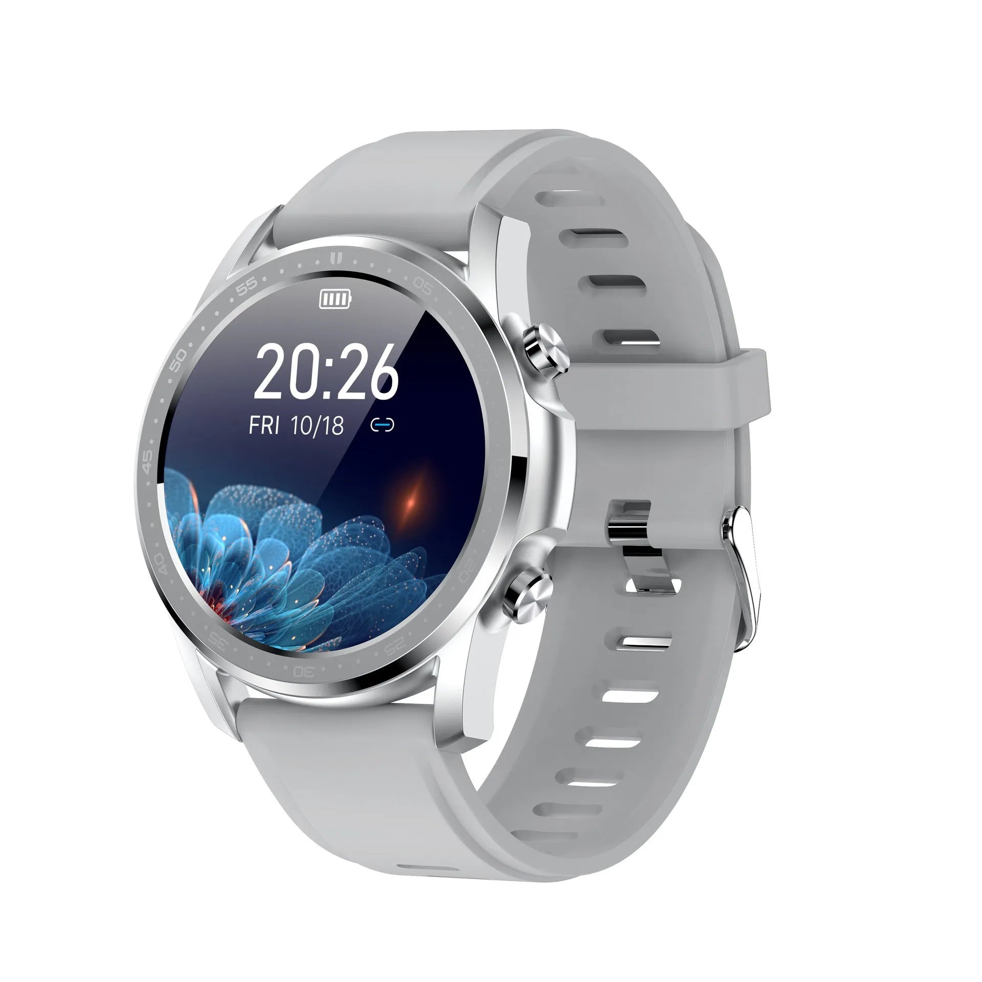 Black smart wristband with body temperature monitoring on a wrist, showing its 1.3-inch screen and zinc alloy case.