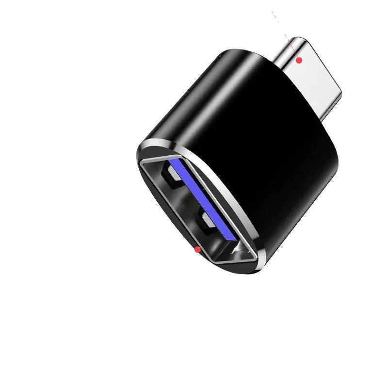 USB-C to USB-A OTG adapter in black, silver, and gold colour variants for connecting devices to smartphones.