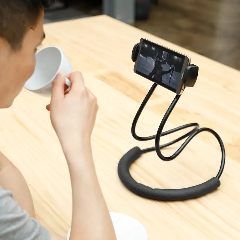 Baseus flexible mobile phone holder showing 360-degree rotation with shockproof bubble support for 4-10 inch devices