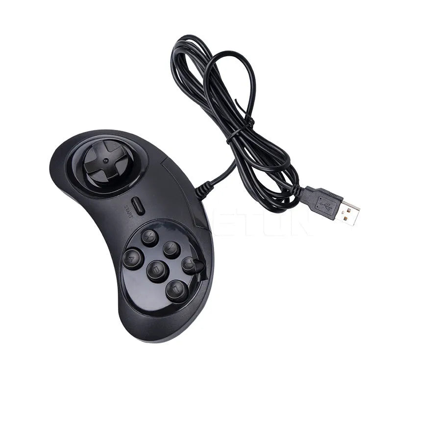 Black Sega USB computer game controller with 1.8 metre wired connection for PC gaming