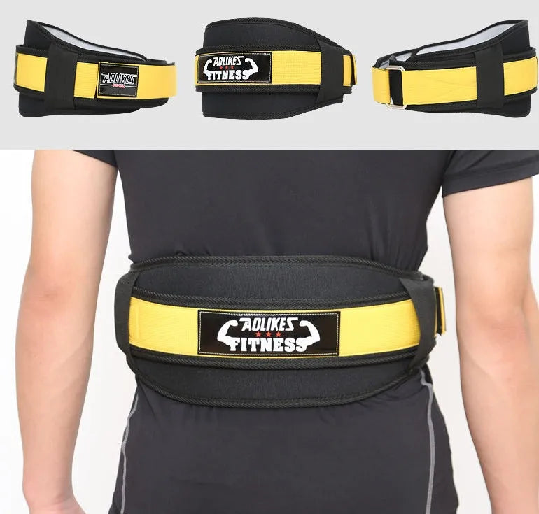 Nylon fitness weightlifting waistband in black red or yellow for adult gym use