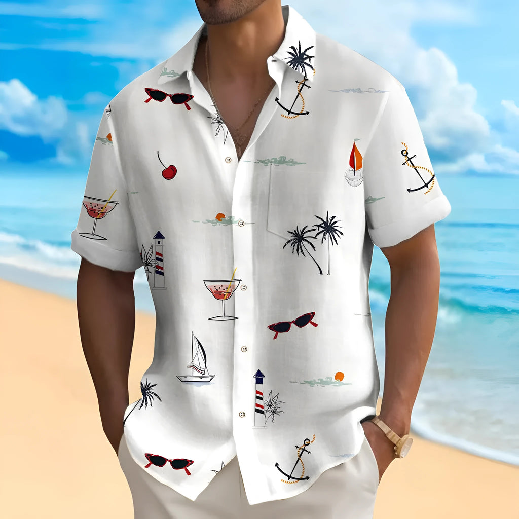 Men's loose fit Hawaiian shirt with digital printing pattern on polyester fabric