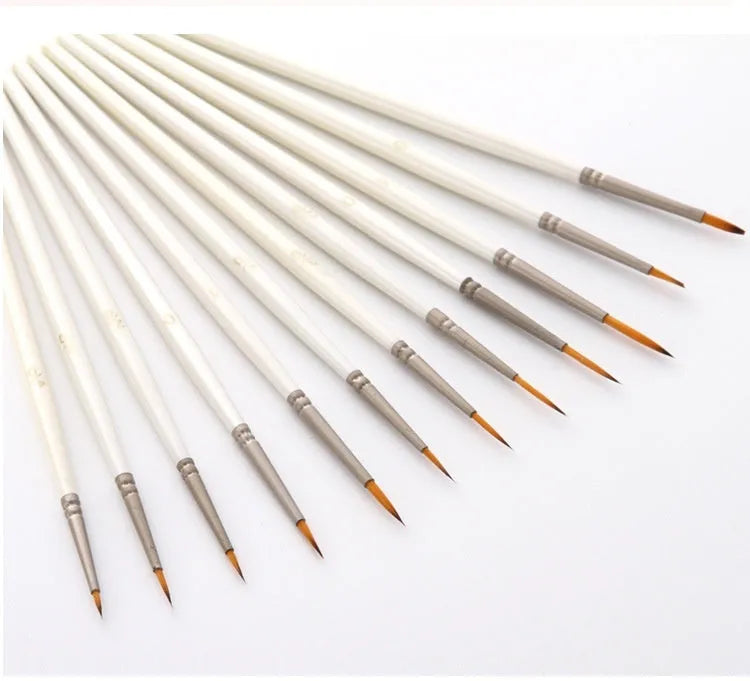Pearl white 12-piece artist brush set with nylon wool bristles and solid wood pen holder