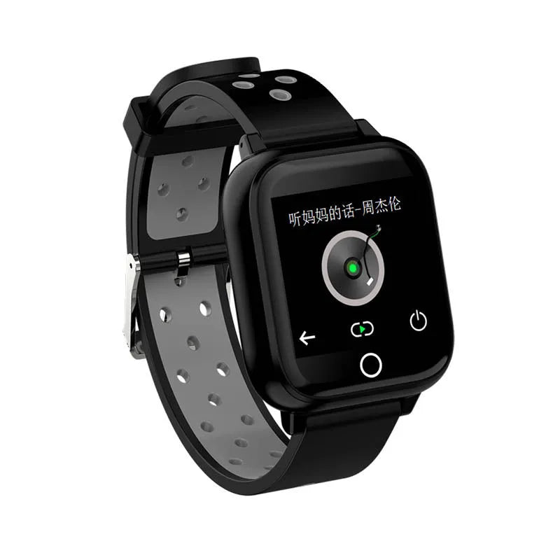 Black smartwatch with detachable Bluetooth earbuds stored in the bracelet chassis