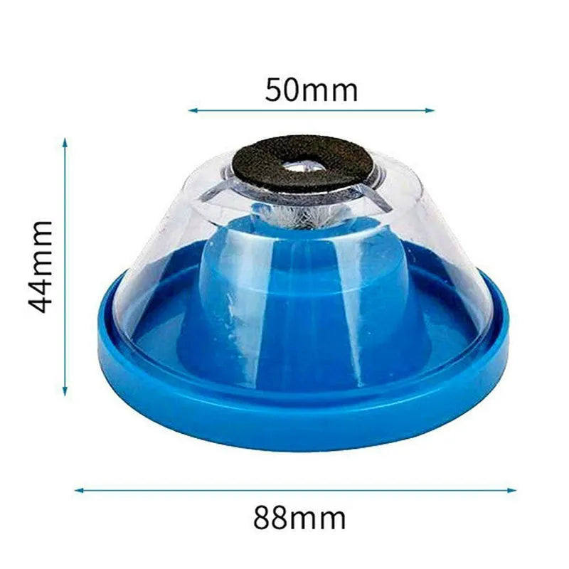 Blue bowl-shaped electric hammer dust cover for drilling, showing non-slip sponge and dimensions 88x50x44mm.