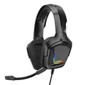 K20 RGB luminous wired gaming headset with microphone, cloth earmuffs, and braided cable in camouflage grey