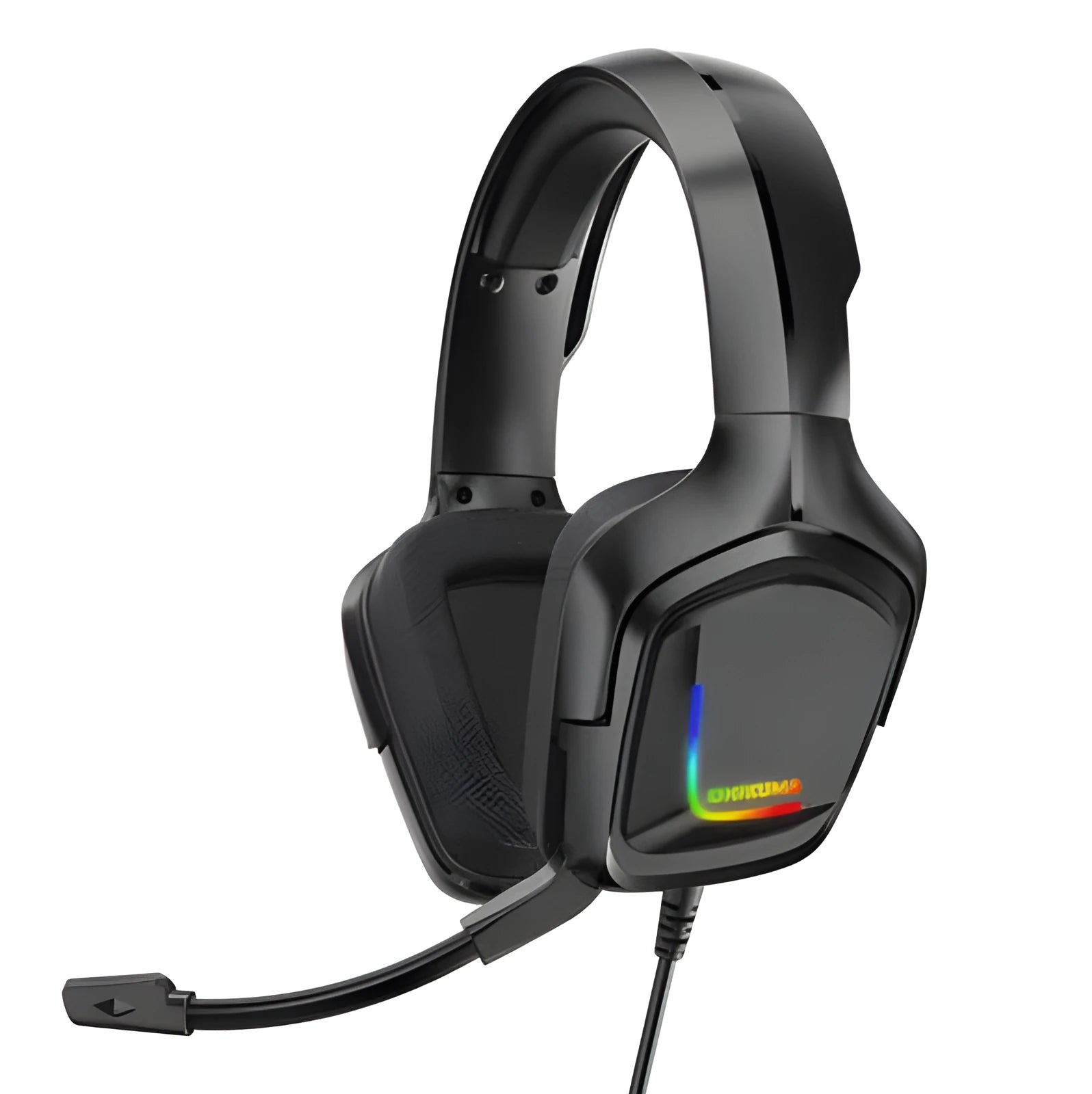 K20 RGB luminous wired gaming headset with microphone, cloth earmuffs, and braided cable in camouflage grey