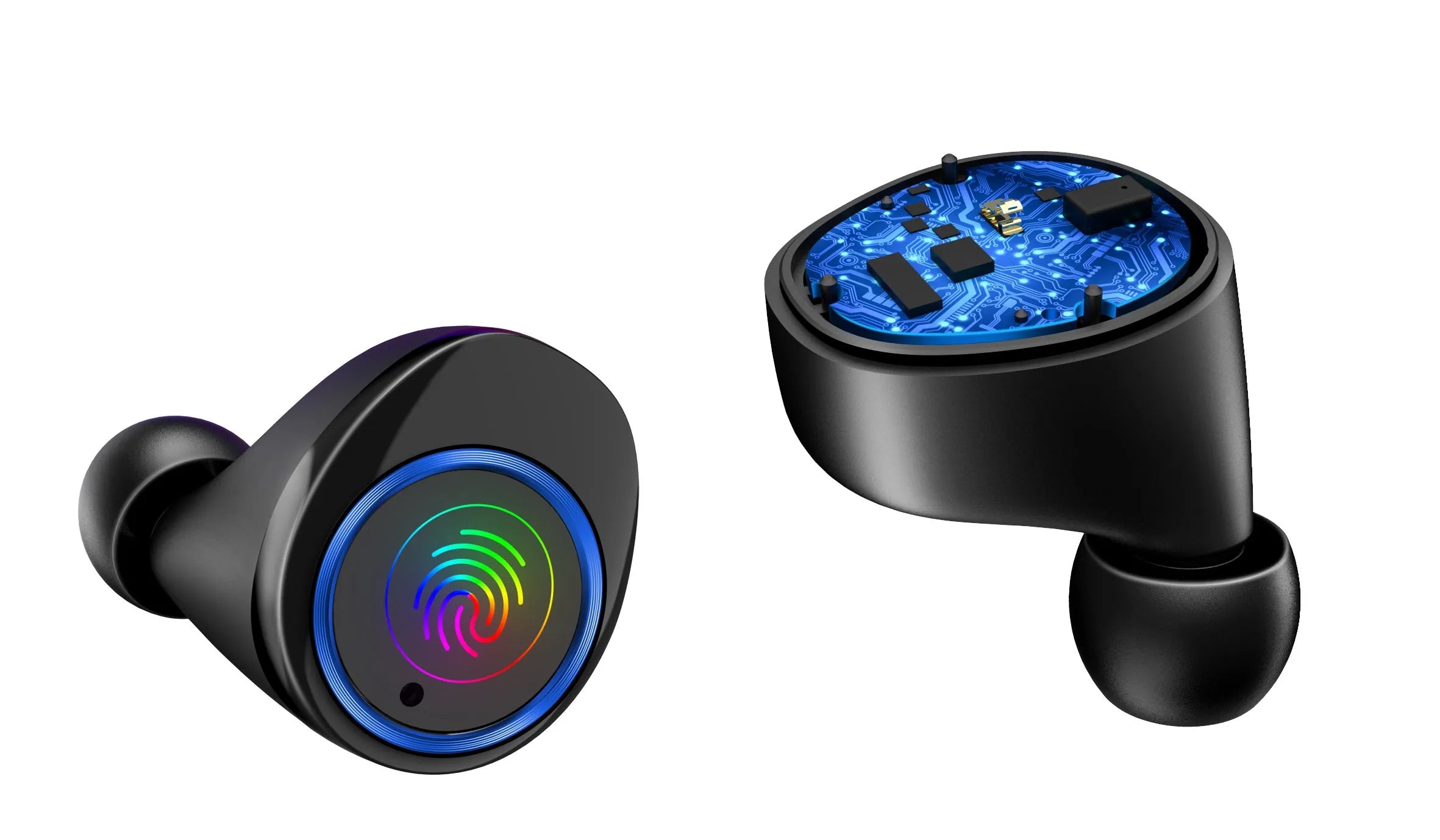 Black X11 Bluetooth wireless earbuds and charging case with six silicone ear sleeves.