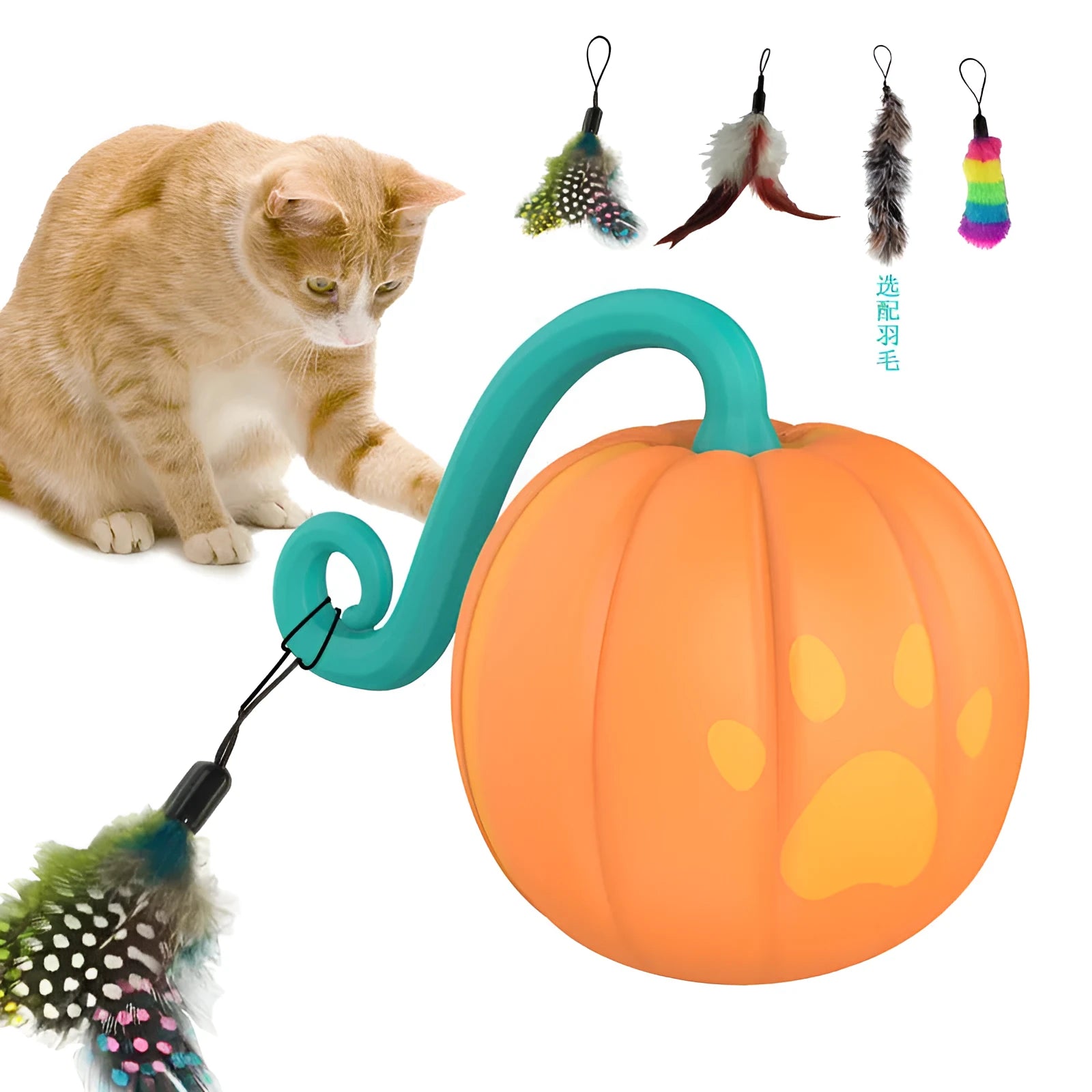Automatic electric cat teasing ball with watermelon design showing plastic construction and approximately 9cm diameter