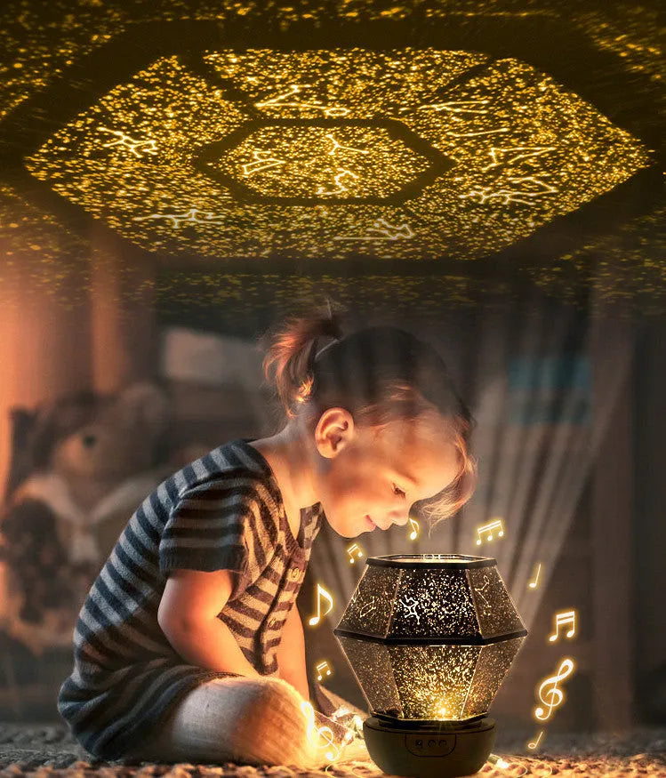 LED star night light projector creating rotating colour patterns for children's bedroom