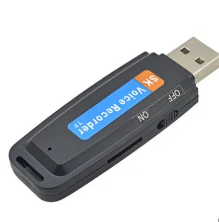 SK-001 black and white USB flash drive with voice function showing compact size
