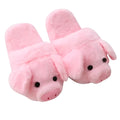 Pink pig floor slippers with short plush fabric and PP cotton filling showing size 36-39 options