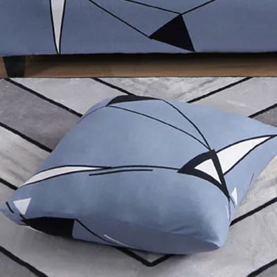 Geometric pattern stretch sofa slipcover fitted on a double seat sofa