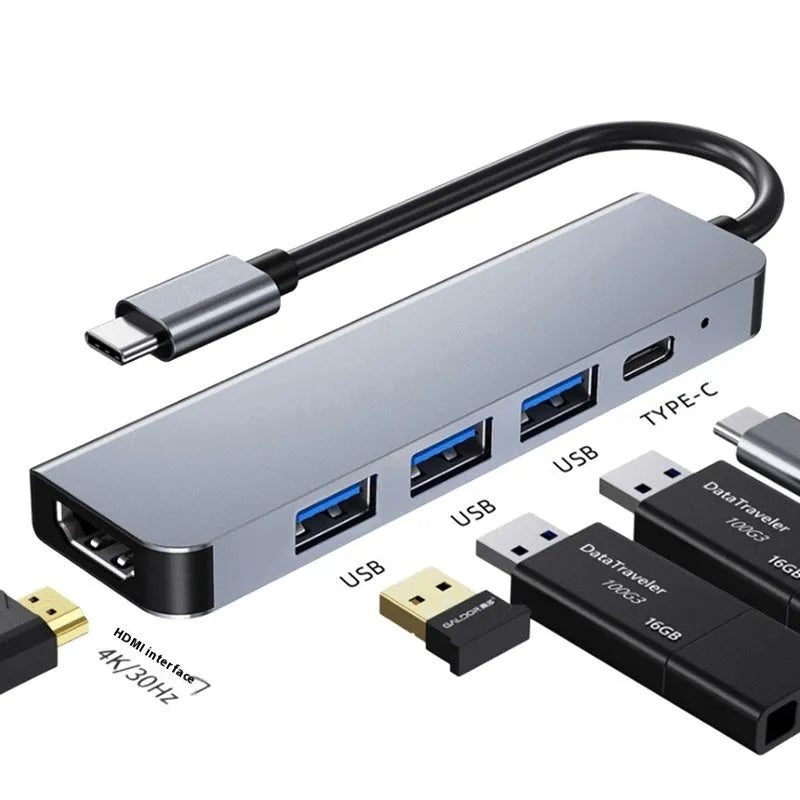 USB-C 7-in-1 expansion dock with HDMI port and USB 3.0 connections on a 15cm cable