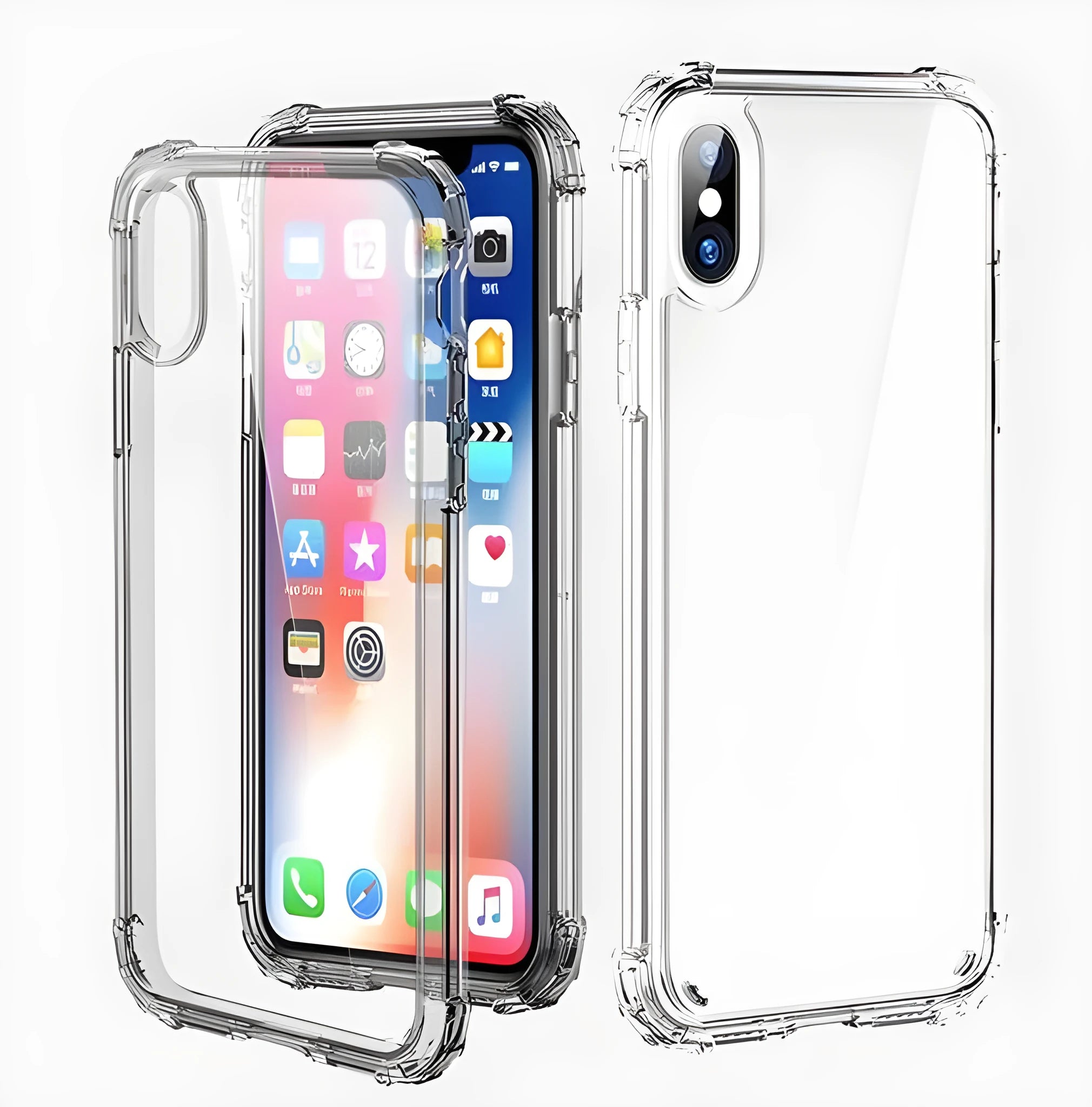 Transparent TPU shockproof iPhone case showing clear back design on mobile phone