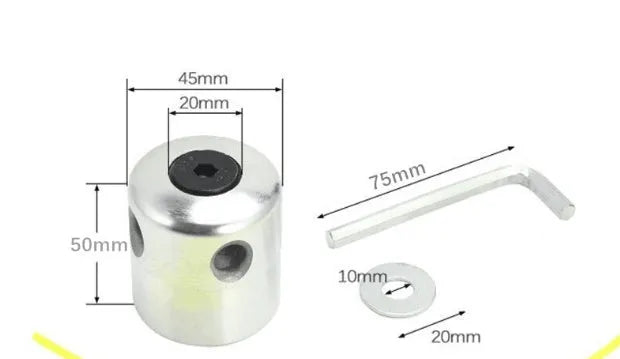 Silver aluminium lawn mower cylinder grass head accessory with four light yellow grass ropes