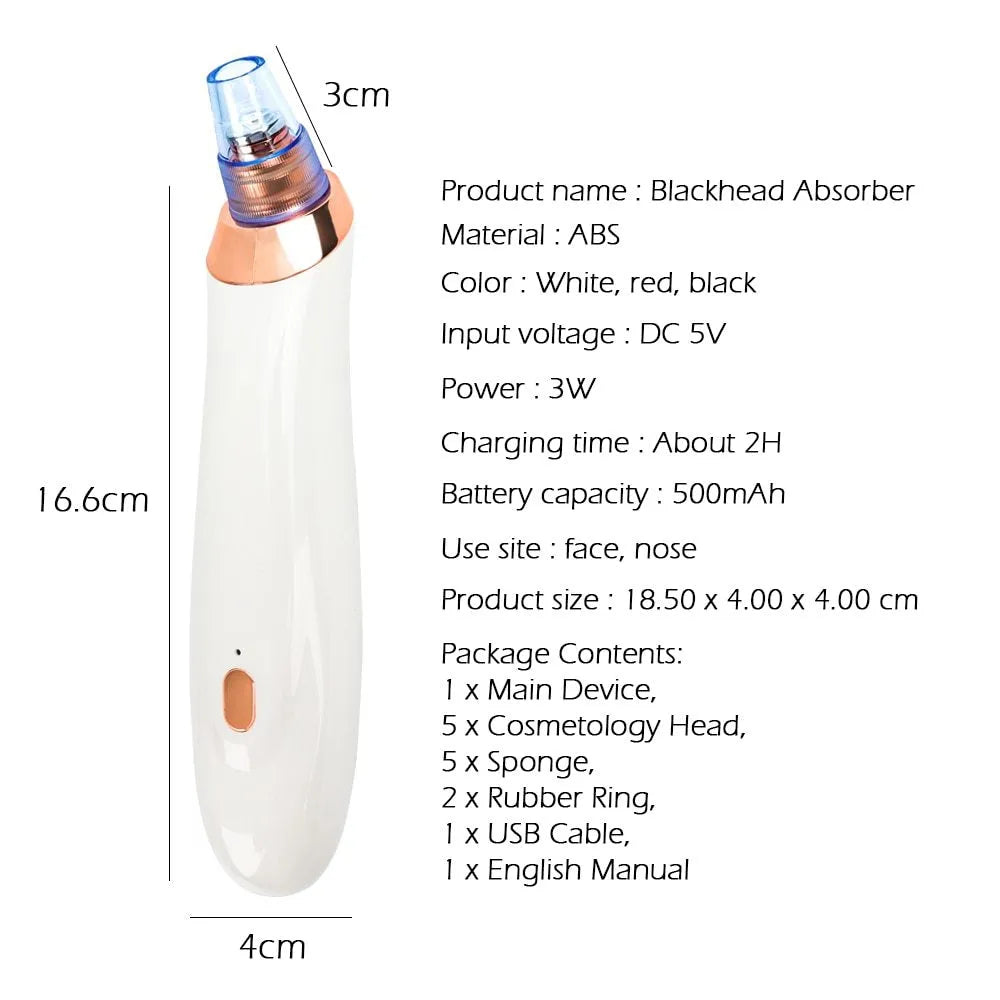 Electric blackhead remover device with four nozzle attachments for pore cleaning and acne extraction