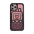 Pink TPU iPhone case with a textured towel-embroidered back cover, shown fitting an iPhone.
