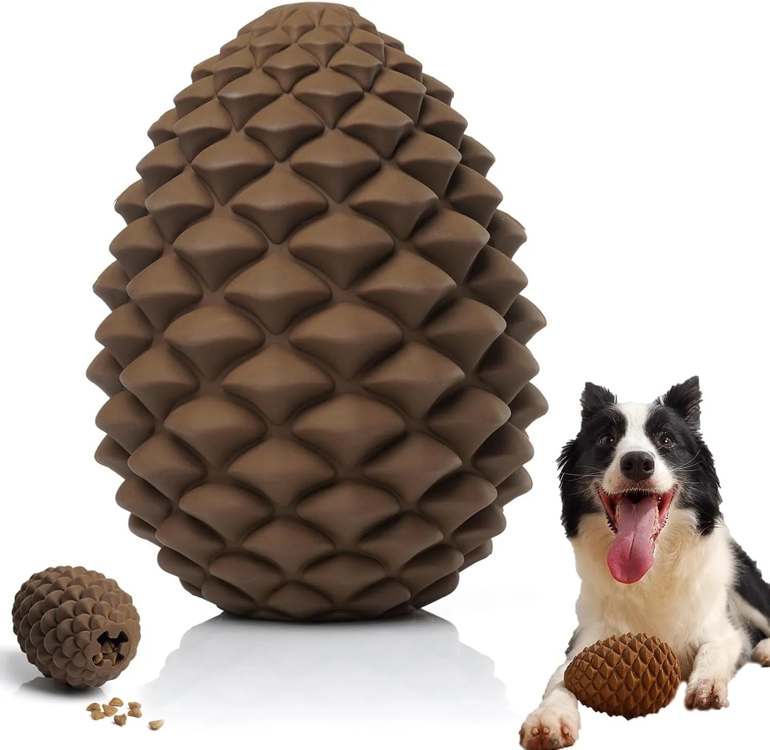 Yellow pine cone shaped dog chew toy with treat dispenser for medium large aggressive chewers