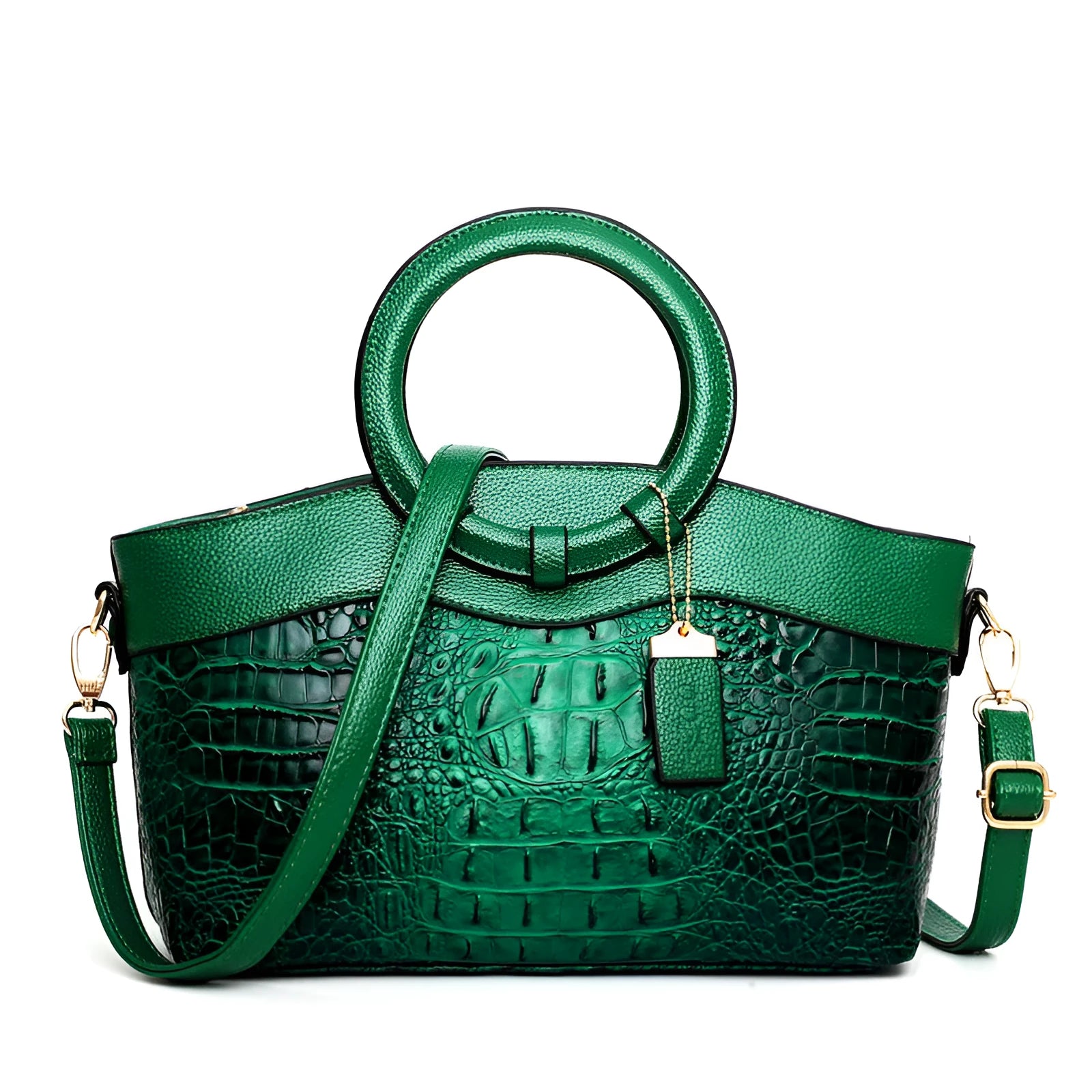 Fabric women's handbag showing multiple zipper compartments and organisational pockets