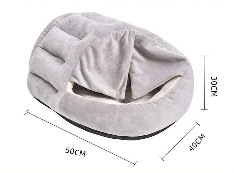 Grey curtain cat nest semi-closed winter bed short plush PP cotton 50x40cm