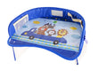Baby car seat tray table in blue Oxford fabric and polyester, 42x32x8 cm, on a car seat