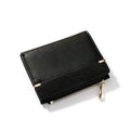 Black PU leather ladies wallet open to show card slots, bill holder, photo slot, and zipper compartment.