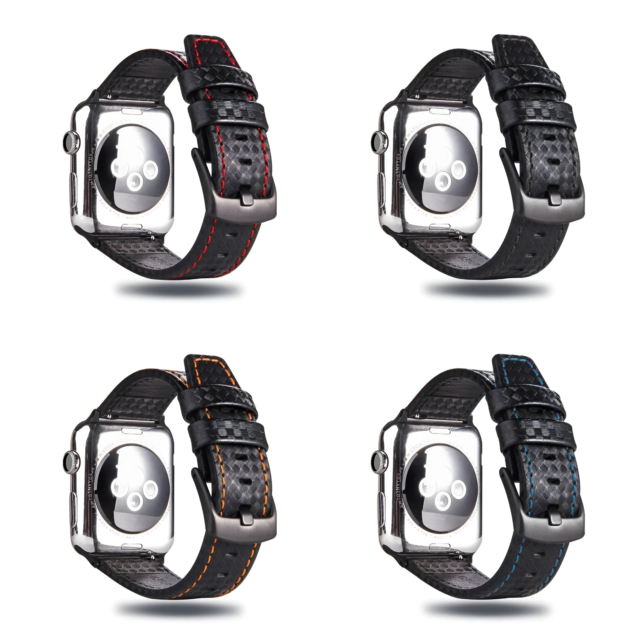 Leather Apple Watch band with carbon fibre pattern case in multiple colour options