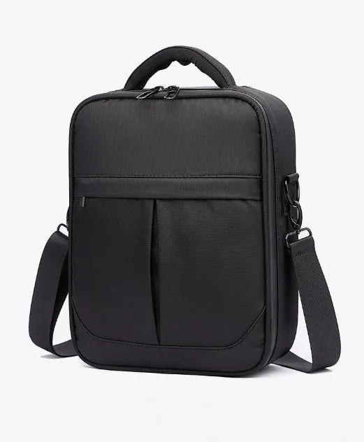 Black men's messenger shoulder bag made from Oxford fabric, showing its structured form.