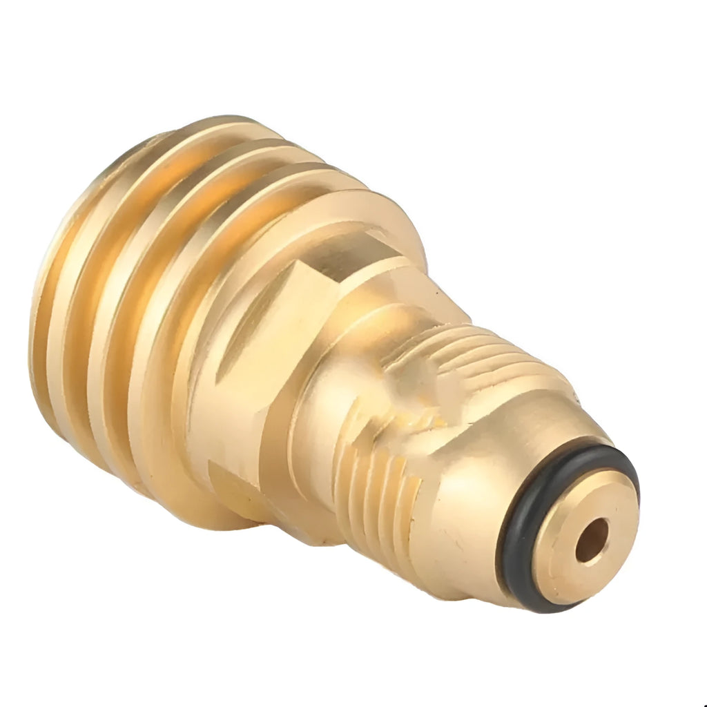 Brass gas charging adapter with gold finish and 7mm internal thread for gas brazier connections
