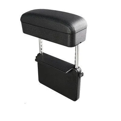 Universal car armrest box in black with storage compartment and adjustable armrest pad