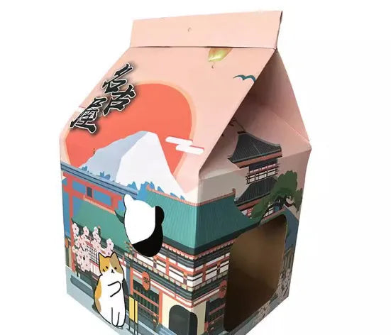 Foldable corrugated paper cat scratching board featuring a Nagoya pattern design.