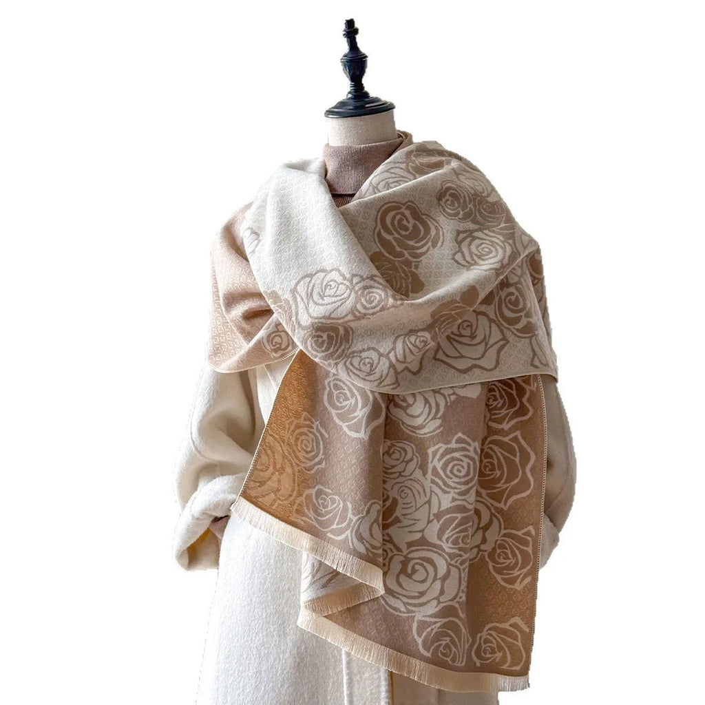 Imitation cashmere winter scarf with tassel detailing in grey colour, measuring 185cm by 65cm