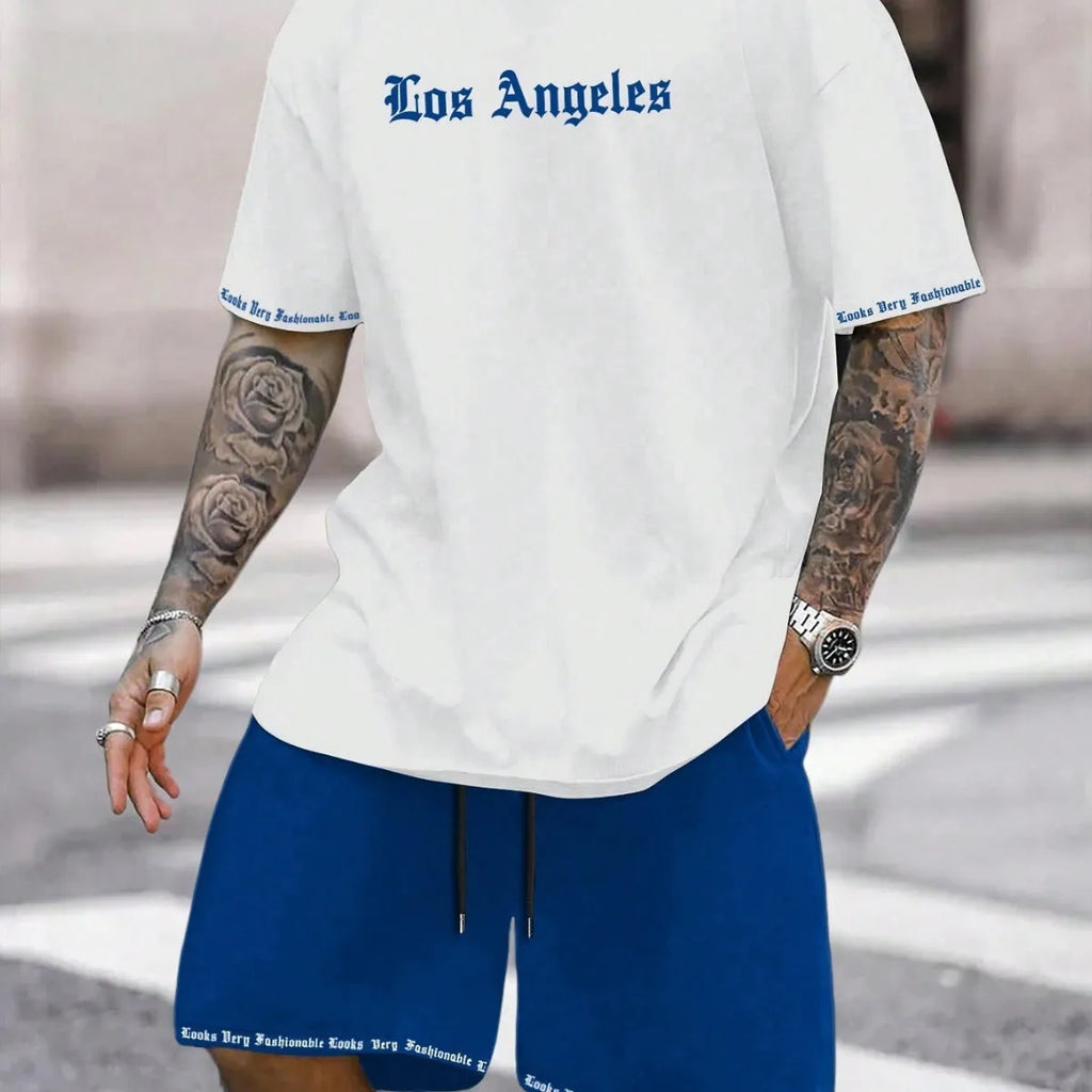 Sports style short-sleeved top and matching shorts suit in quick-drying polyester blend fabric
