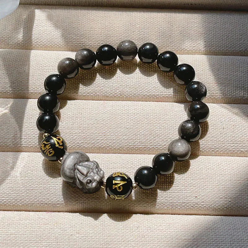 Men's silverstone bracelet with beaded design featuring zodiac and proverb elements