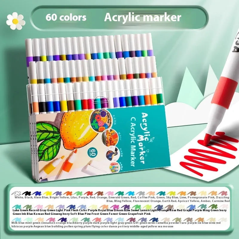Boxed set of multicolour acrylic marker pens for art and student painting projects.