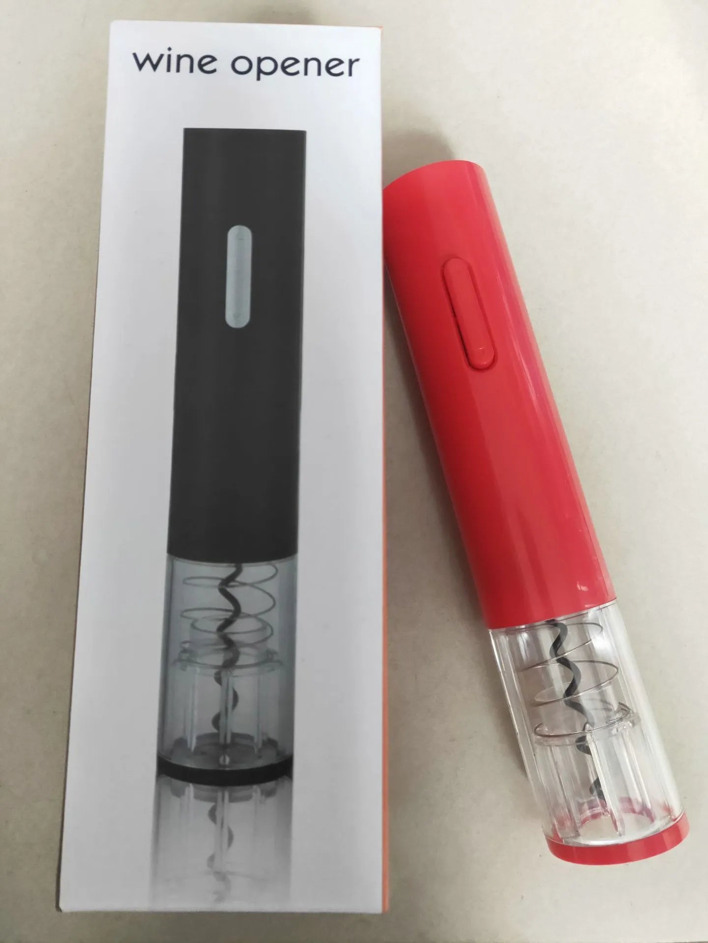 Automatic electric wine bottle opener with foil cutter in black, red, and white colour options.