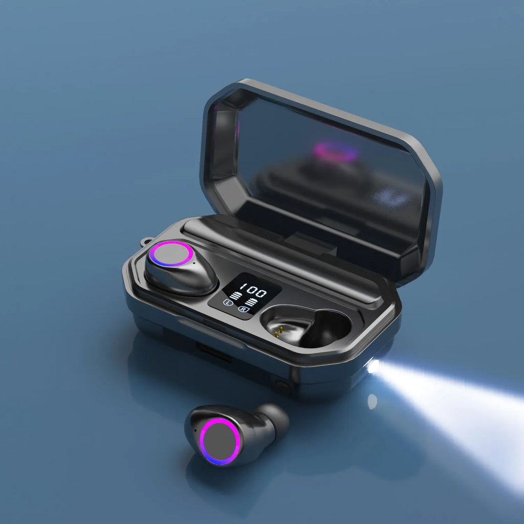 Wireless Bluetooth headset with LED power display in black or white colour options