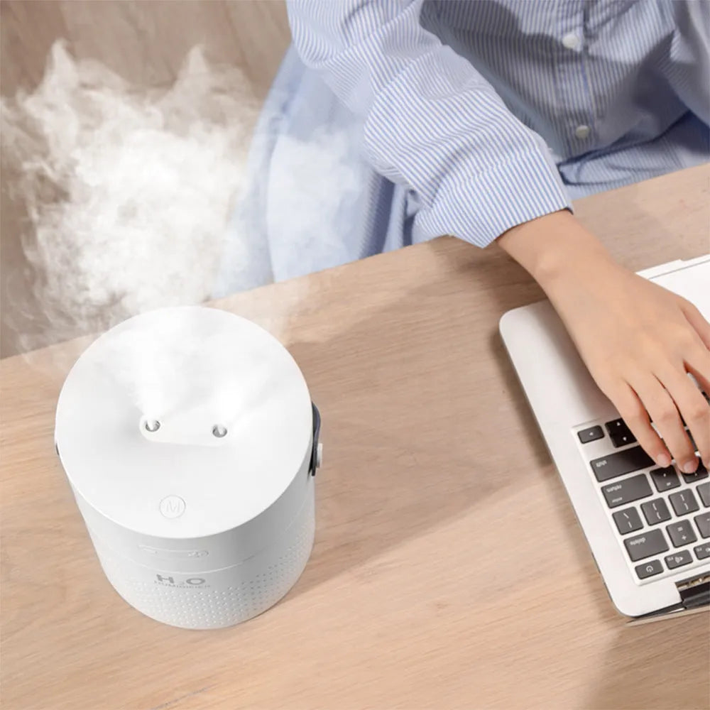 USB rechargeable bedroom humidifier in green, grey, pink or white with 1.1L water tank and wireless operation