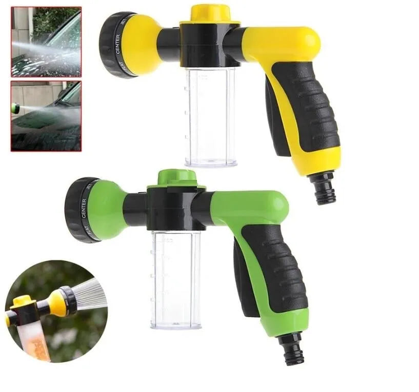 Green high pressure foam spray gun with adjustable nozzle for car washing and household cleaning tasks