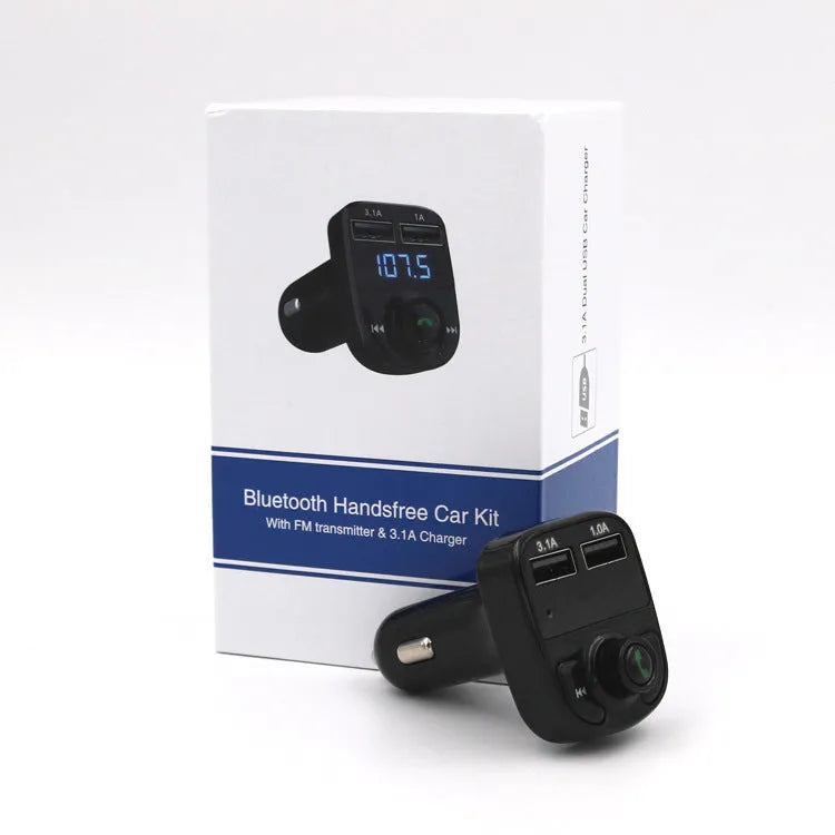 HY82 car MP3 Bluetooth player with cigarette lighter plug and dual USB charging ports