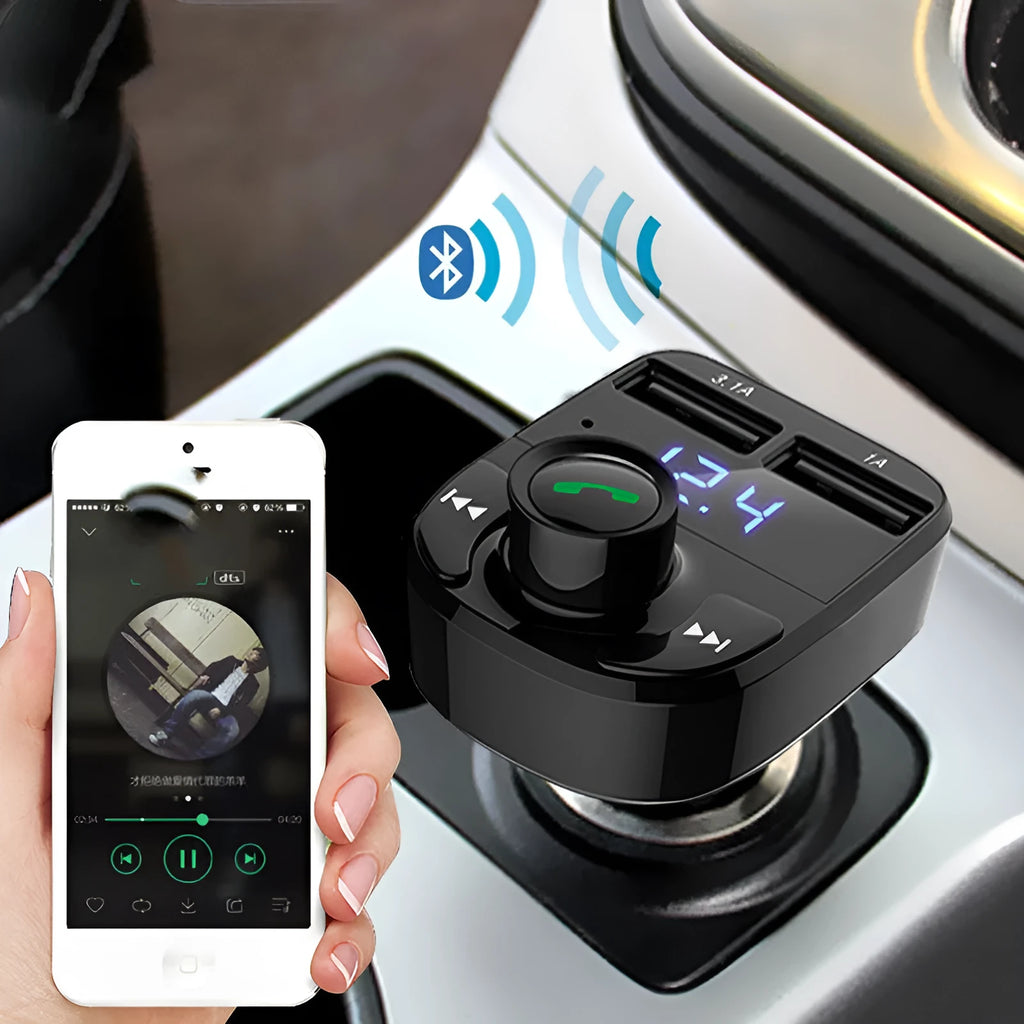 HY82 car MP3 Bluetooth player with cigarette lighter plug and dual USB charging ports