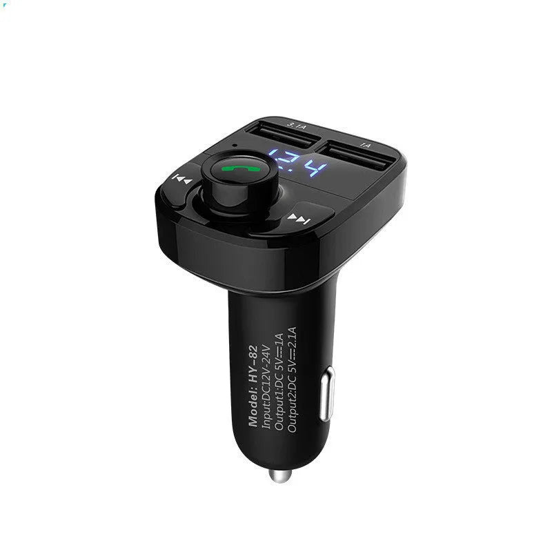 HY82 car MP3 Bluetooth player with cigarette lighter plug and dual USB charging ports