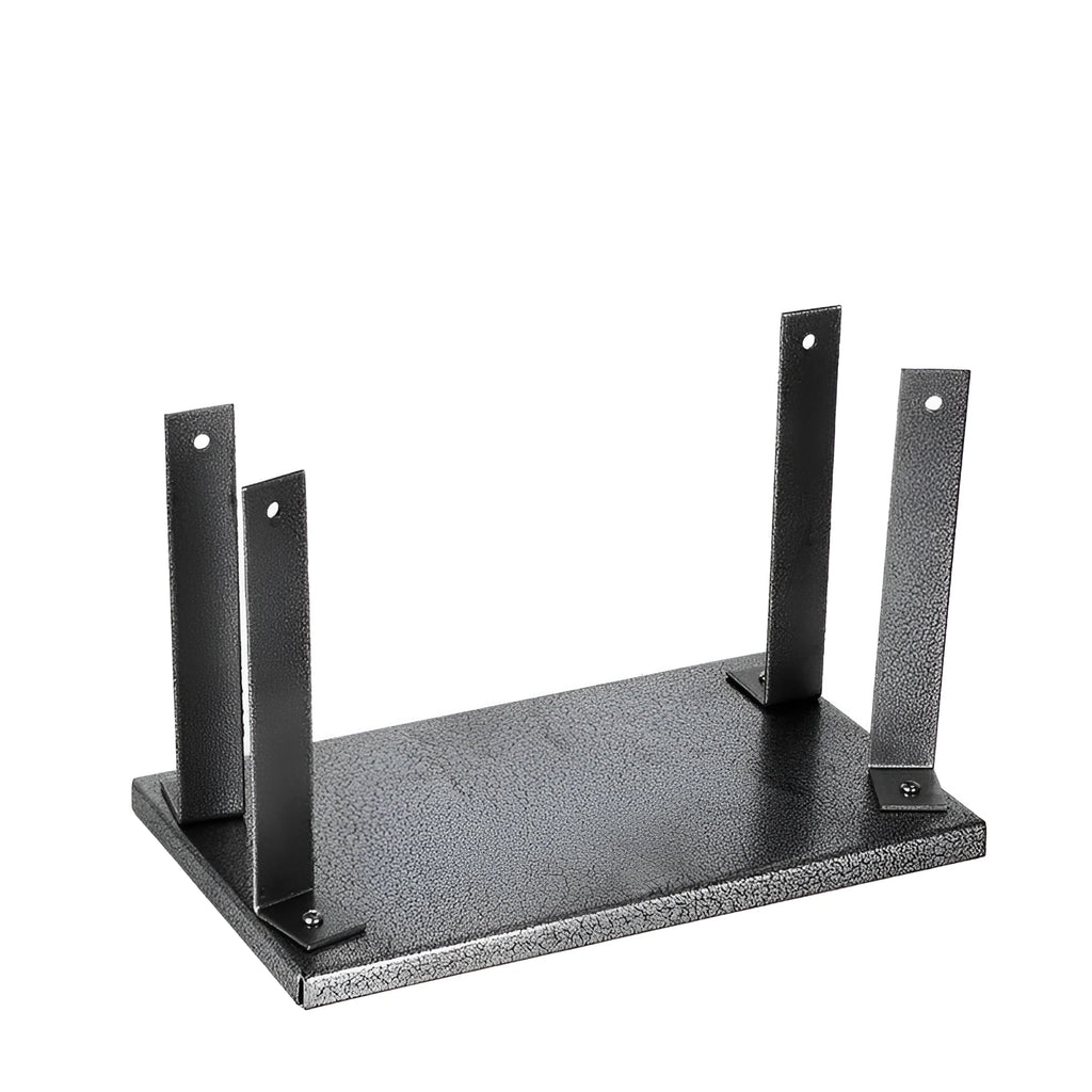 Black iron flip chip bracket for mounting a portable electric planer inverted.