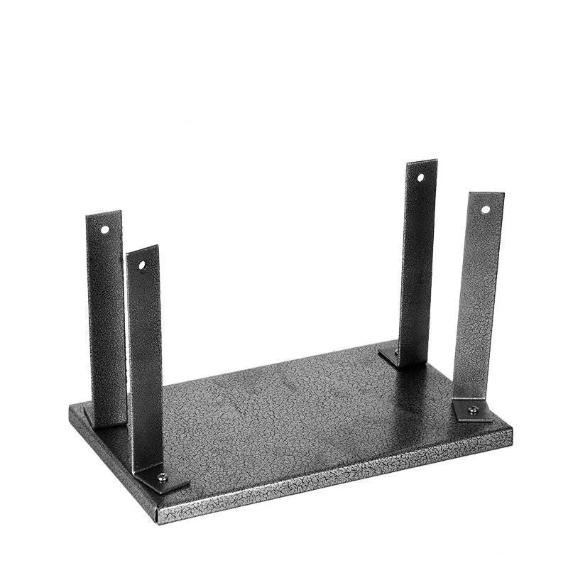 Black iron flip chip bracket for mounting a portable electric planer inverted.