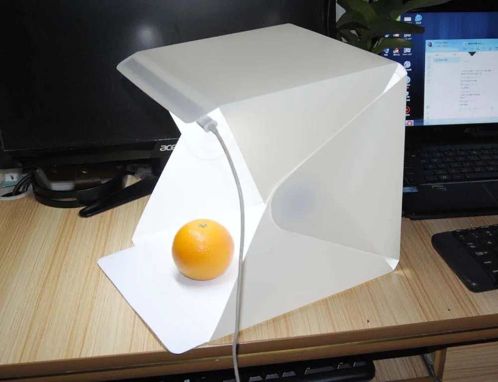 40cm foldable studio light box with LED ring light and six coloured background cloths for product photography