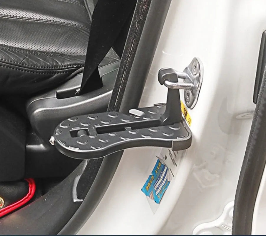 Black aluminum alloy car door pedal hook on vehicle door sill, 15.3cm compact assist step