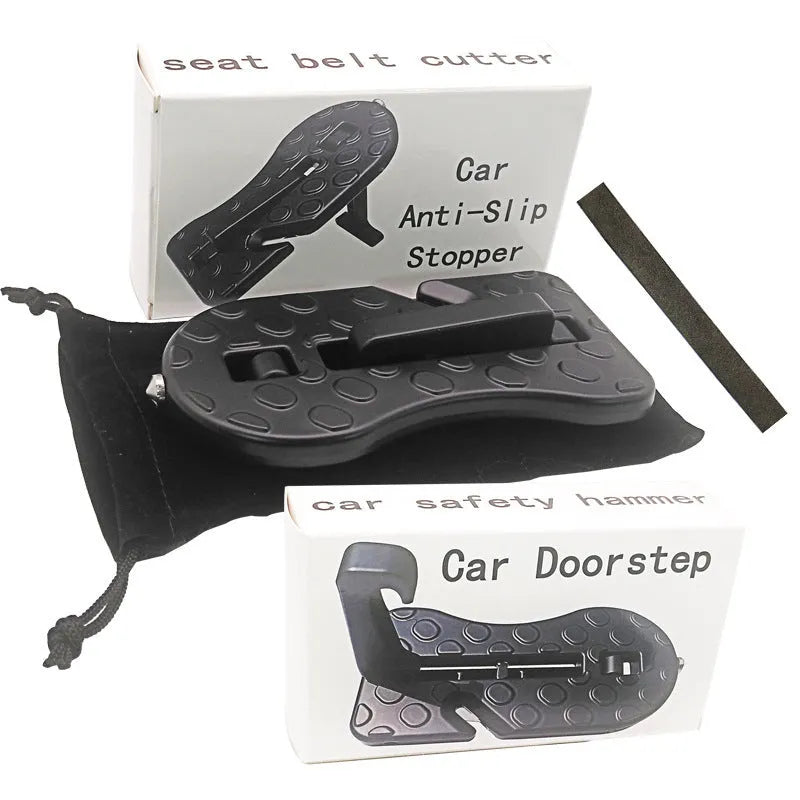 Black aluminum alloy car door pedal hook on vehicle door sill, 15.3cm compact assist step